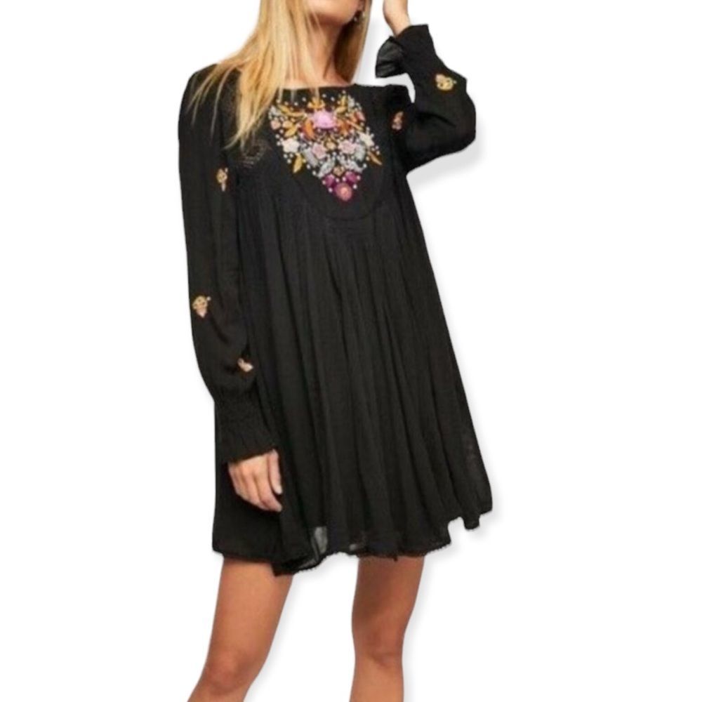 Free People Mohave Moya Embroidered Long Sleeve Swing Dress